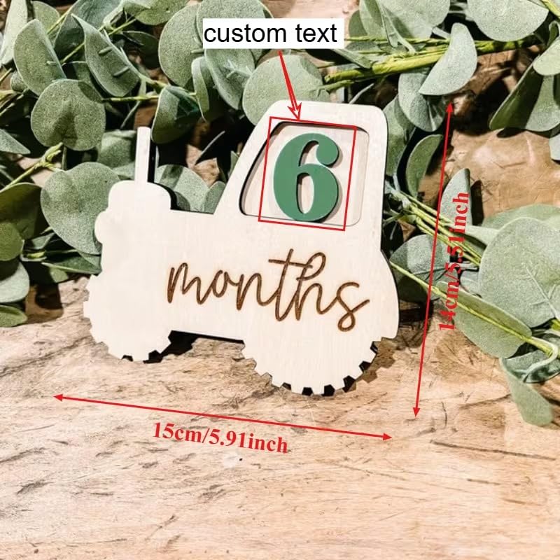 2 Pcs Baby Monthly Milestone Wood Number Signs – Tractor-Themed MDF Monthly Milestone Board
