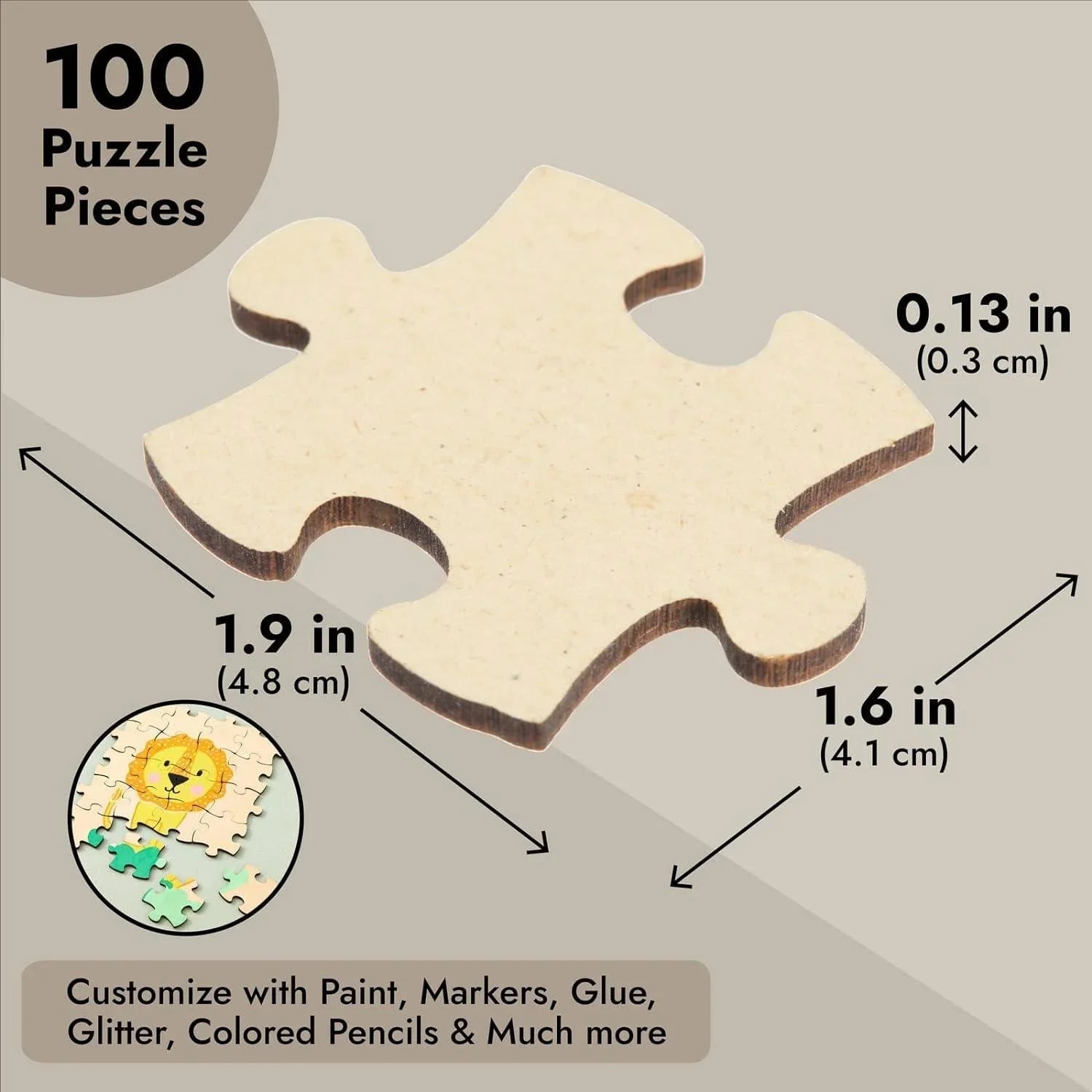 Haoser 100 Blank Wooden Puzzle Pieces for Crafts, DIY Art Projects, 1.9x1.6" Unfinished Freeform Jigsaw Wood Puzzle to Draw On - Haoser