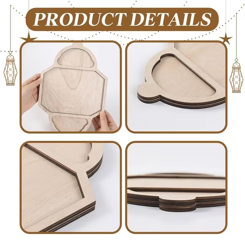 Eid Lantern Shaped Wooden Tray – Ramadan MDF Table Decor
