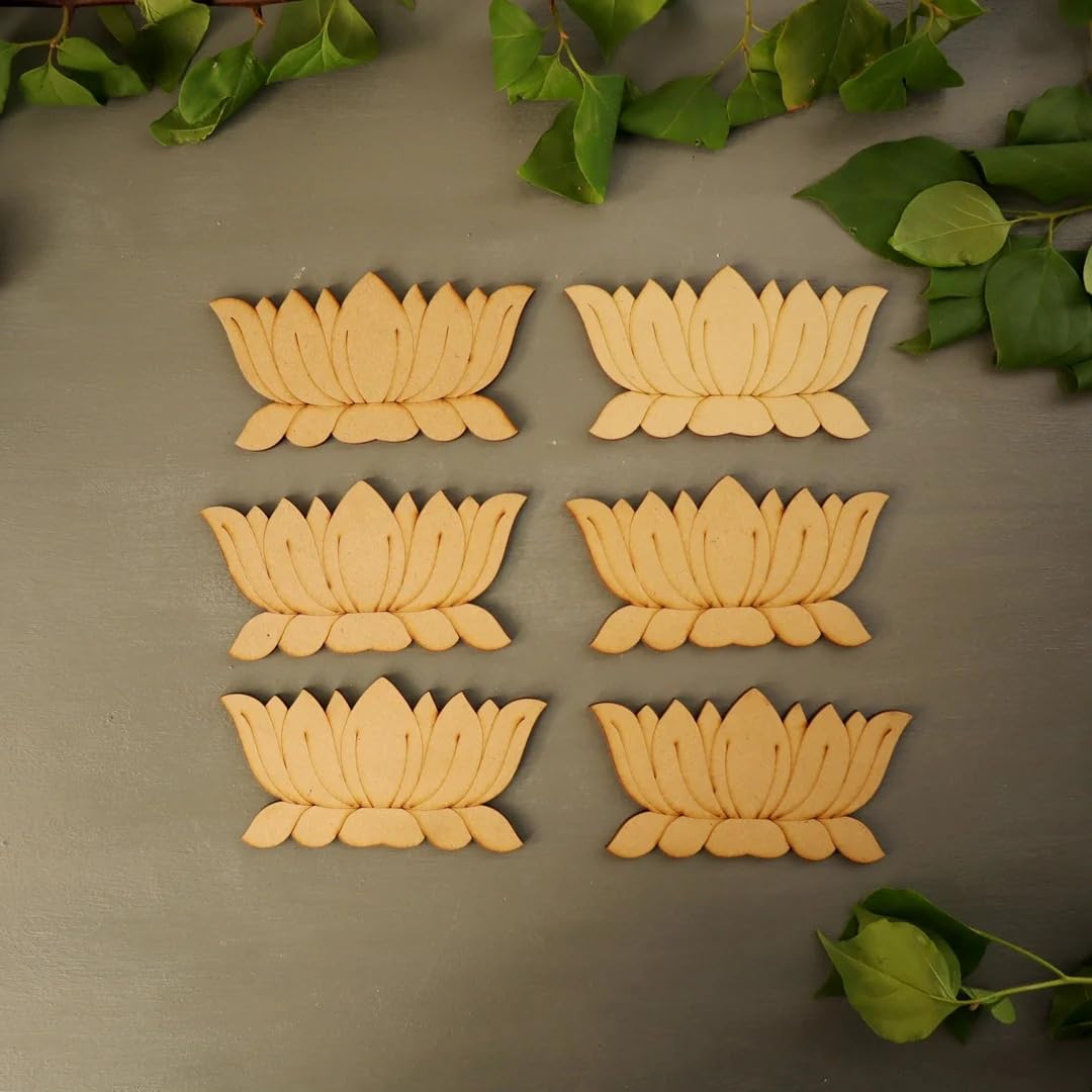 Set of 10 Wooden Rajwadi Lotus Cutout MDF Embellishments for Art & Craft