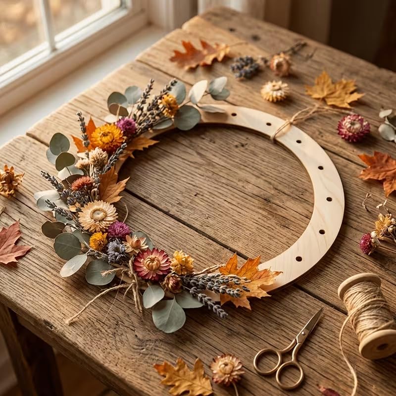 6 Pcs Round Unfinished Pine MDF Wooden Wreath Frame Slices for DIY Craft Painting, Hanging Wedding & Christmas Decorations, Wooden Art Doodle Craft Rings, Home Festival Decor, 5.9 Inch