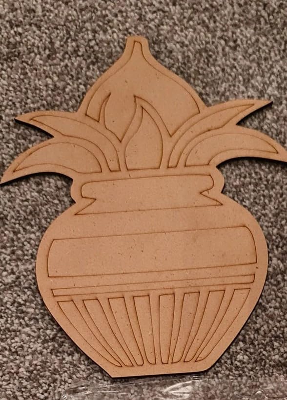 of 4 Kalash Wooden MDF Cutouts for Diwali Decoration | 8 Inch Height | Pre-Marked MDF Base for Painting, Lippan Art, Pooja Decor, Craft & DIY Projects | Hindu Festive Symbol