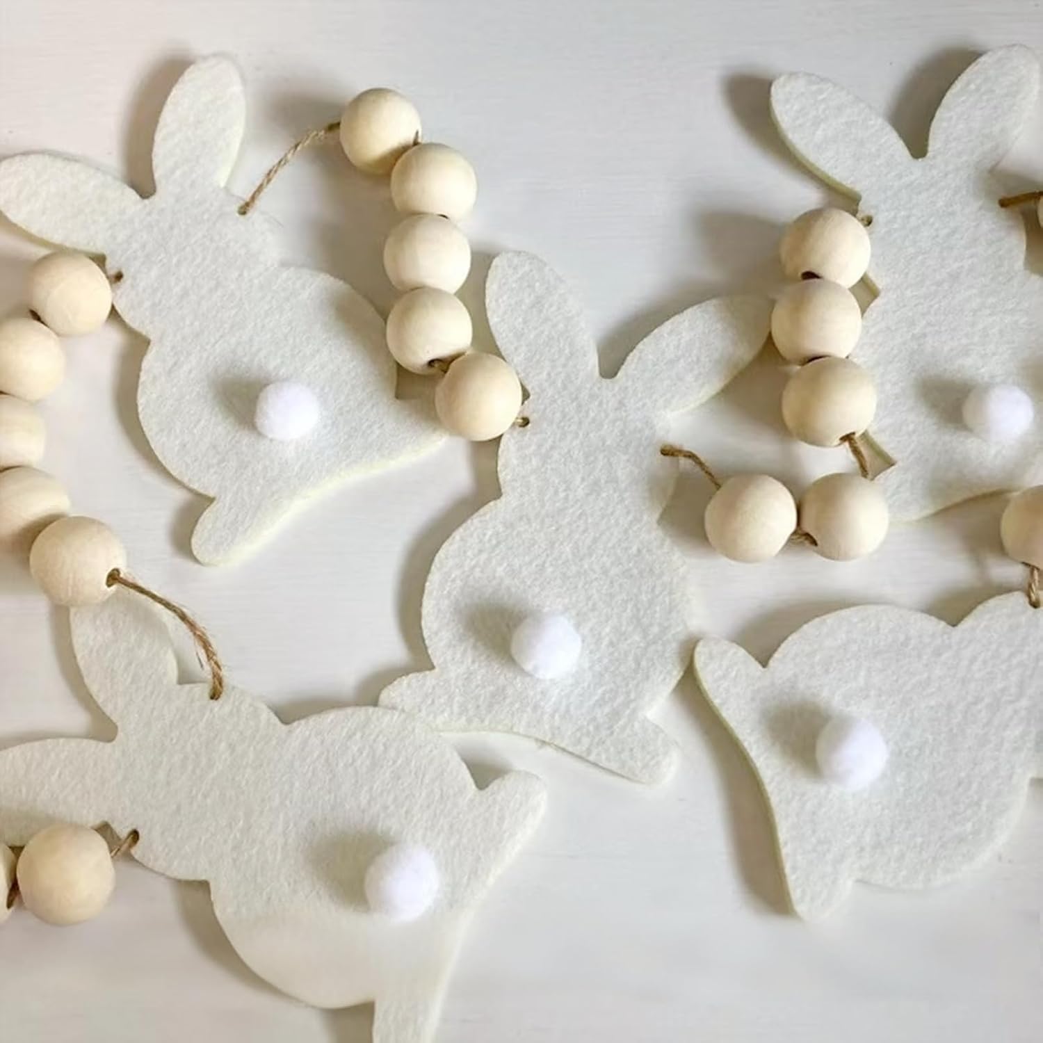 3ft Easter Bunny Garland with Wooden Beads | Bunny Hanging Banner for Mantle, Wall