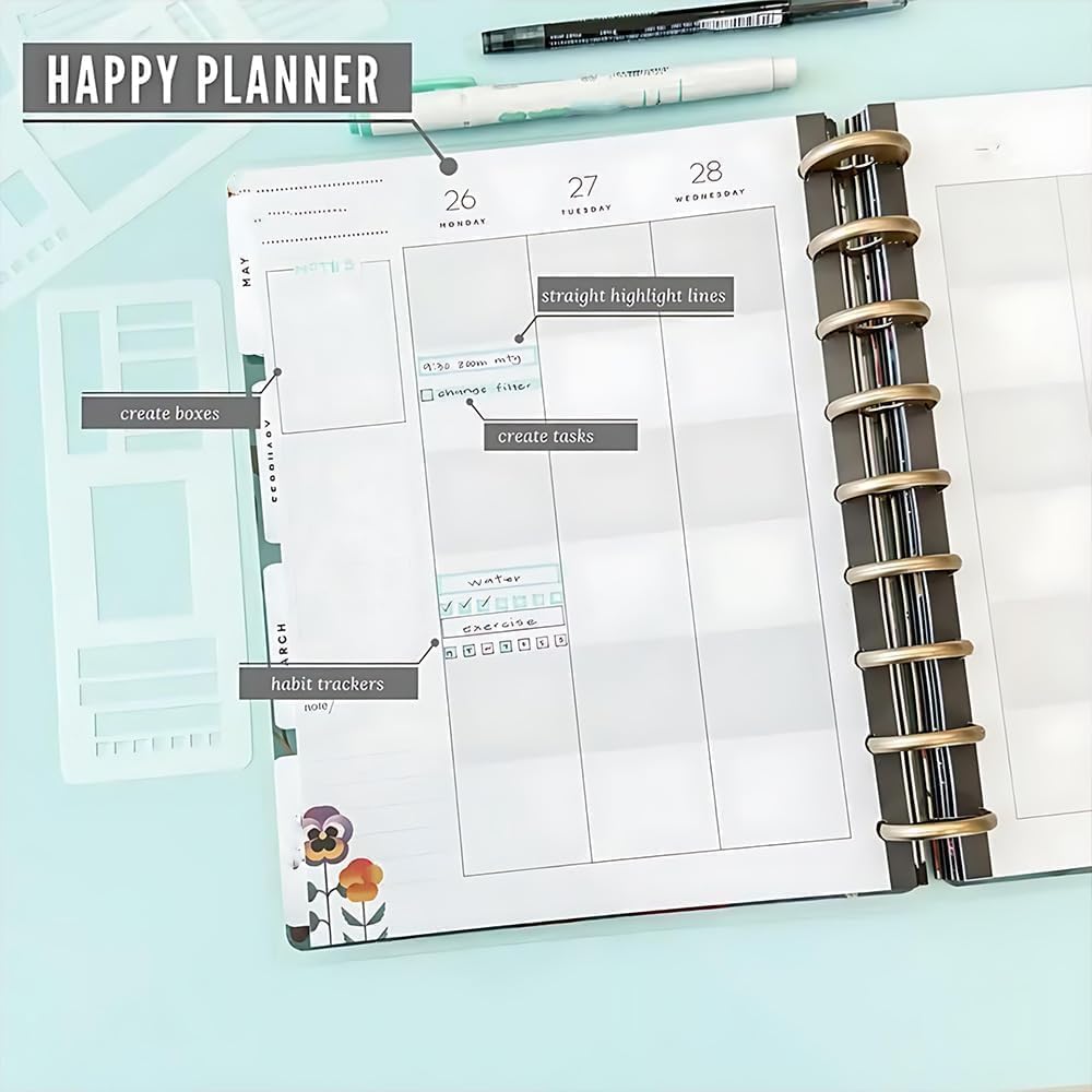 9 Pcs Flexible Planner Stencils Set for Journaling | Reusable Plastic Record Templates