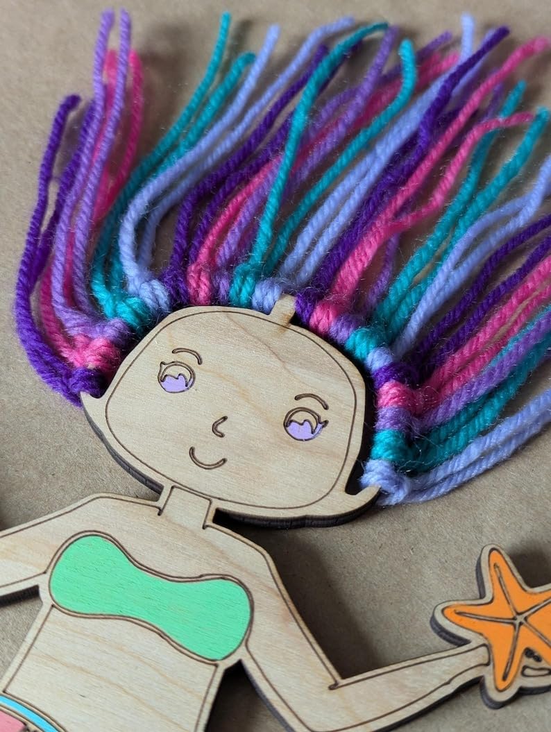 Mermaid DIY Painting Kit for Kids | Pack of 4 Wooden Cutouts 5.5x5.2 Inch