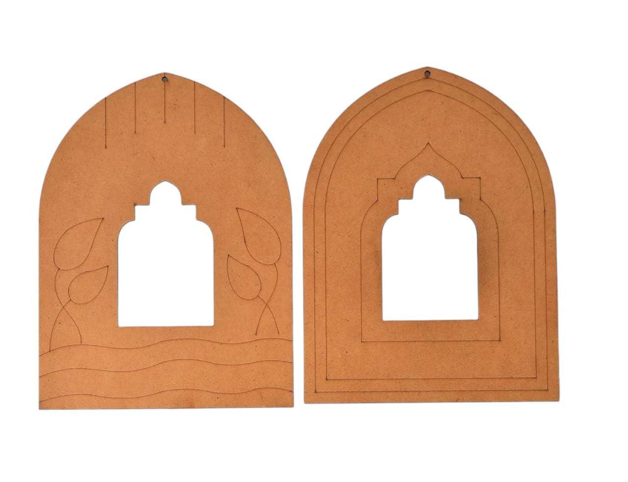 Hasoer Pack of 2 MDF jharokha Cutouts for Art and Craft |Plain Jharokha Primarked MDF Cutout DIY Work (21X30 Cm) Jharokha for Craft - Haoser