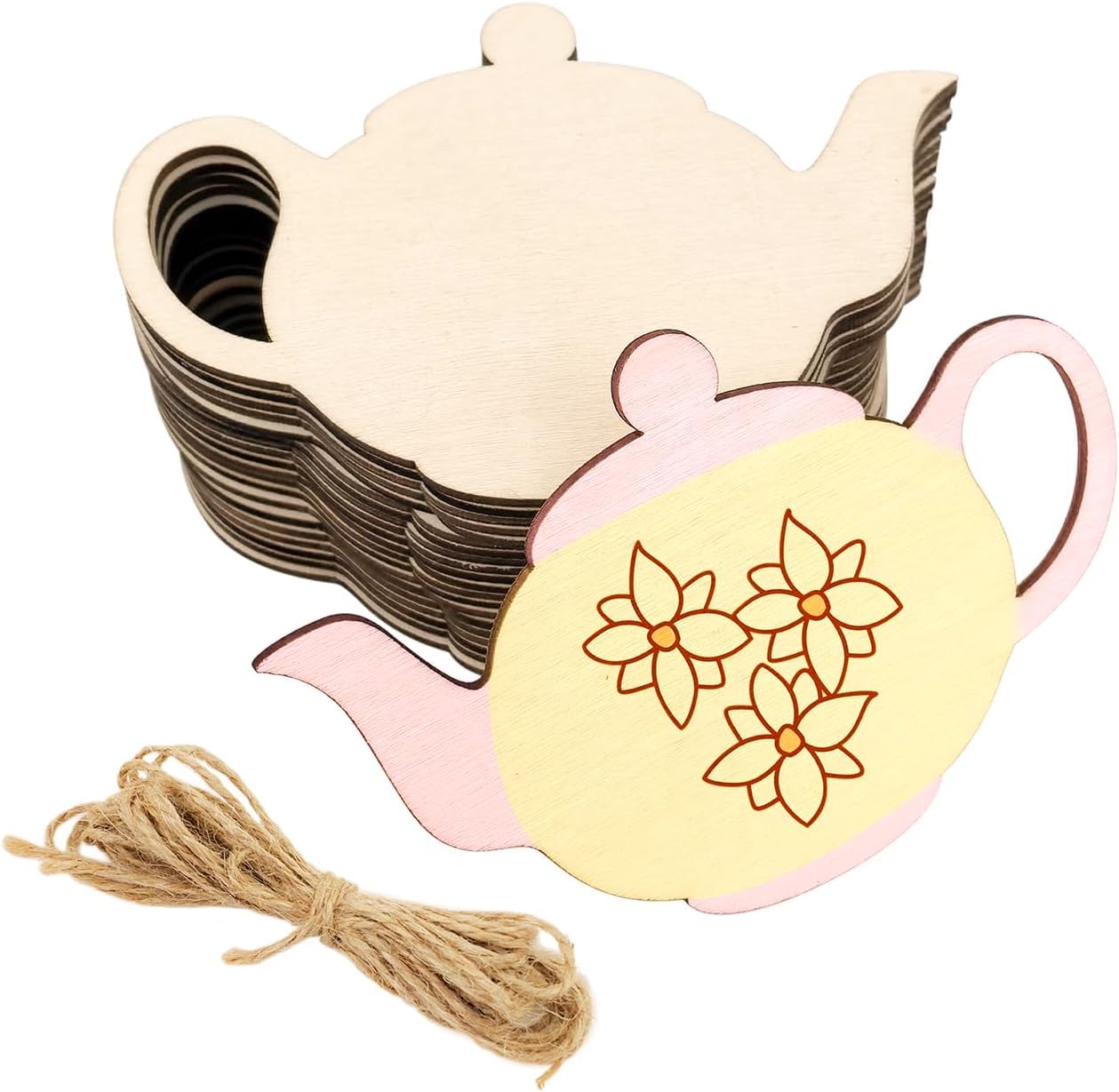 30 Pcs Wooden Teapot Cutouts for DIY Craft | Unfinished Teapot Shape Wooden Hanging Ornaments