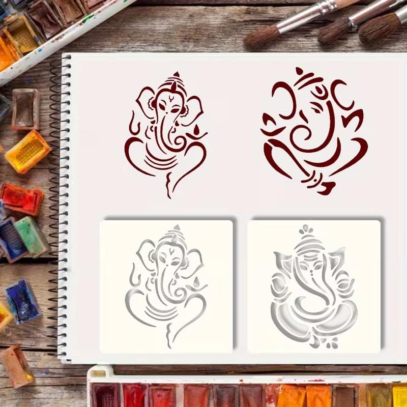 4 Pcs Plastic Ganesha Stencils for DIY Crafts | Traditional Indian Belief Templates | Home Decor, Wall Art, Fabric, Wood