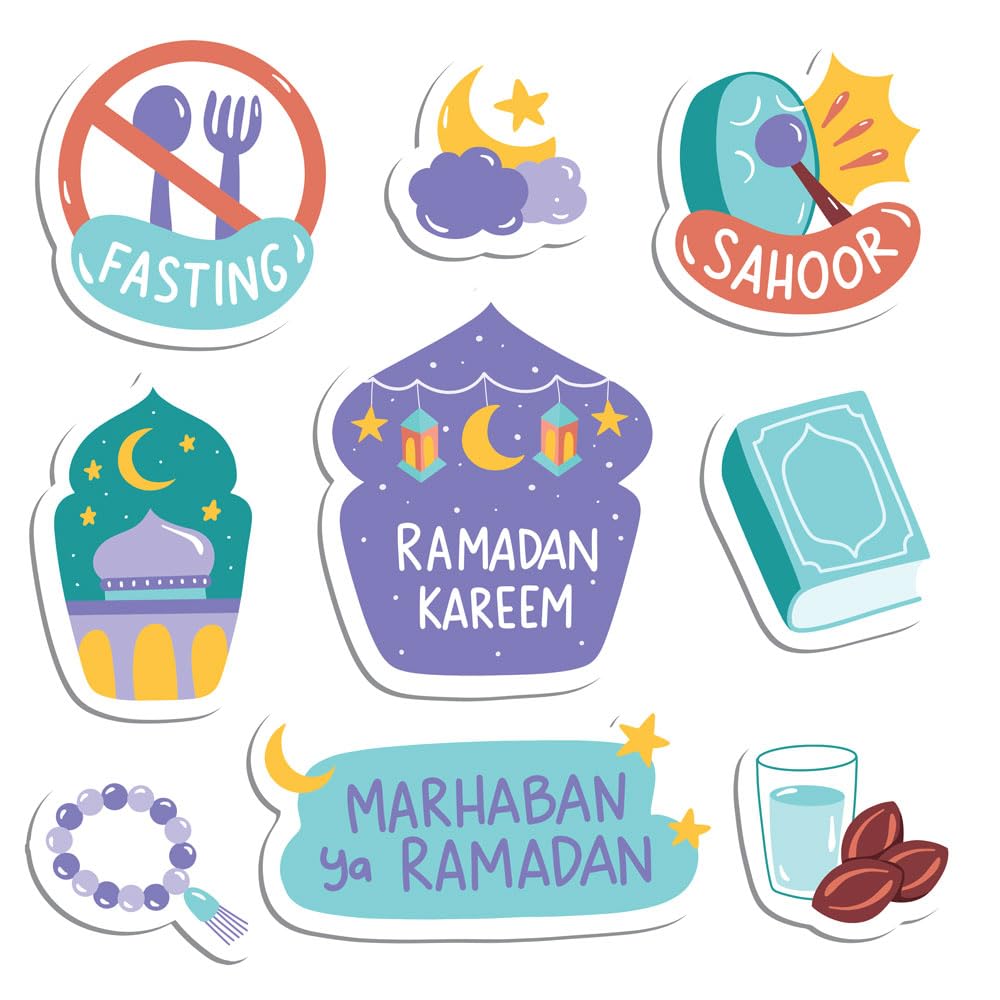 Haoser Ramadan Stickers, Eid Mubarak Stickers for Kids 12 Pcs Ramadan Stickers,Happy Ramadan and Eid Stickers for Gifts Cards Decoration, Eid Al-fitr Festival Party Favors Supplies
