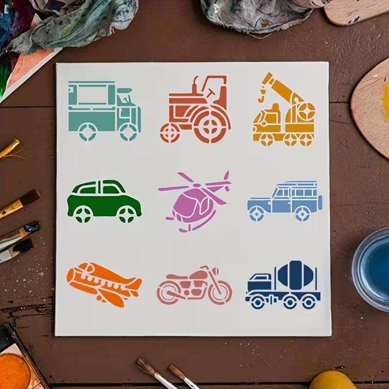 14 Pcs Vehicle Painting Stencil | Reusable Craft Stencils | Transport Vehicle Templates for Wall Painting