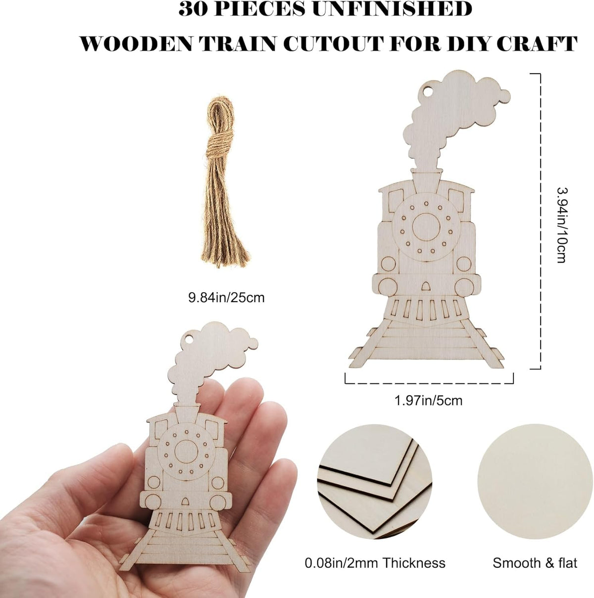 30 Pcs Wooden Train Ornaments to Paint Unfinished Train Cars Cutouts Transports Theme DIY Craft for Unfinished Train