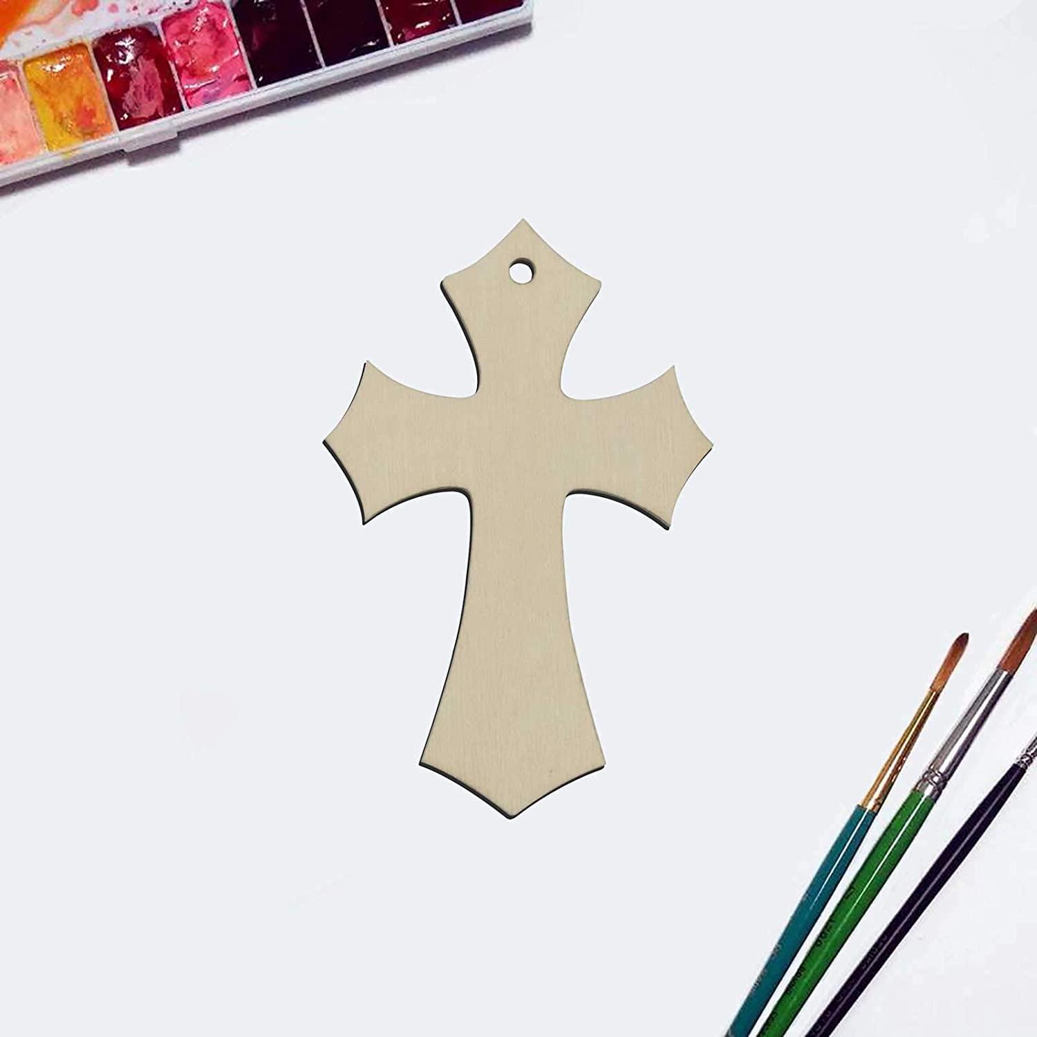 Haoser Pack of 10 Pieces Wooden Cross Sign Board, Wooden Cross Hanging Ornaments Cross Shaped Wood DIY Crafts Cutouts with Hole. - Haoser