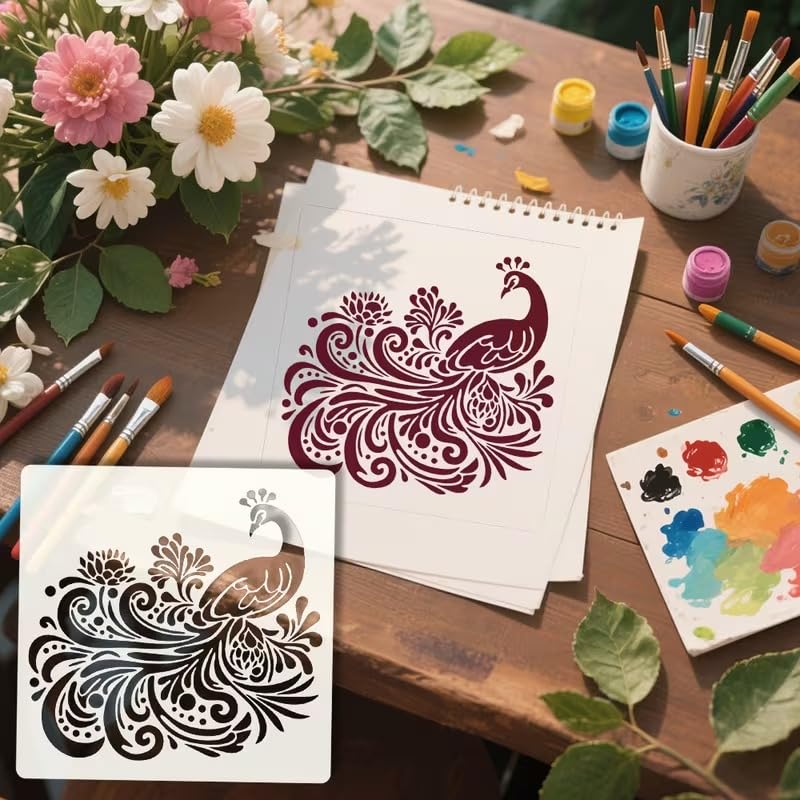 Peacock Painting Stencil | Reusable Plastic Craft Stencil | Decorative Peacock Template