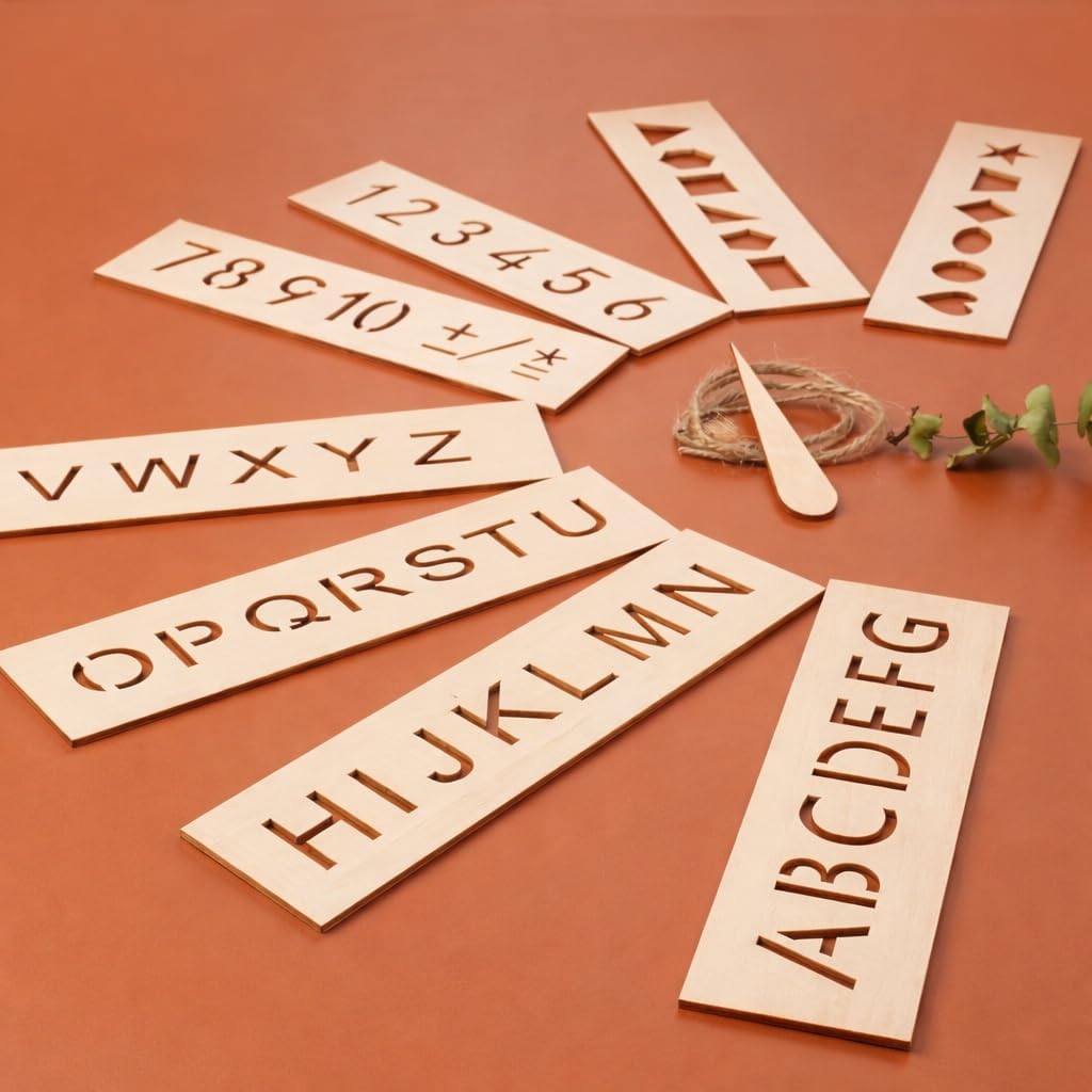 16 Pcs Wooden Tracing Board Set - Alphabet & Numbers Learning with Grooved Surface