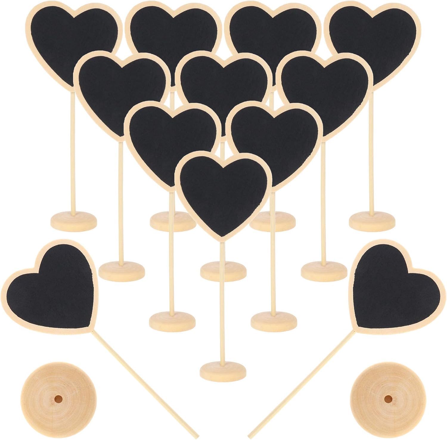 12 Pcs Mini Heart Chalkboards with Stand | Wooden Blackboard Signs for Wedding, Birthday Party, Table Numbers, Food Labels & Special Event Decoration (4.1 x 2.7 Inch)