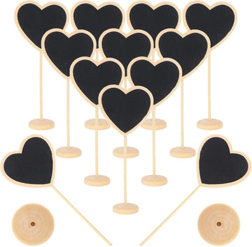 12 Pcs Mini Heart Chalkboards with Stand | Wooden Blackboard Signs for Wedding, Birthday Party, Table Numbers, Food Labels & Special Event Decoration (4.1 x 2.7 Inch)