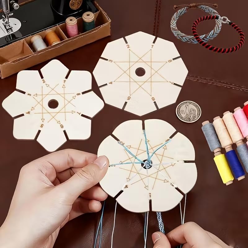 3 Pcs Flower-Shaped Wooden Braiding Discs, Kumihimo Bracelet Maker Tool