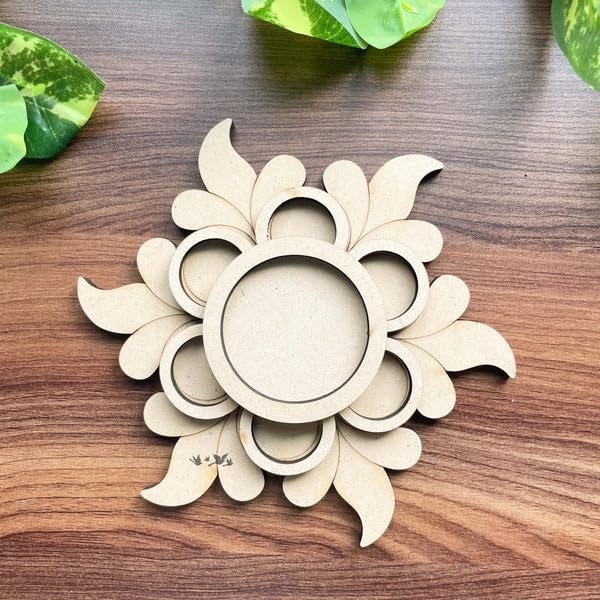 2 Pcs Wooden MDF Tea Light Holder 4x4 Inch – 3 Layered Nested Motif Design for Home Decor, Diwali Decoration