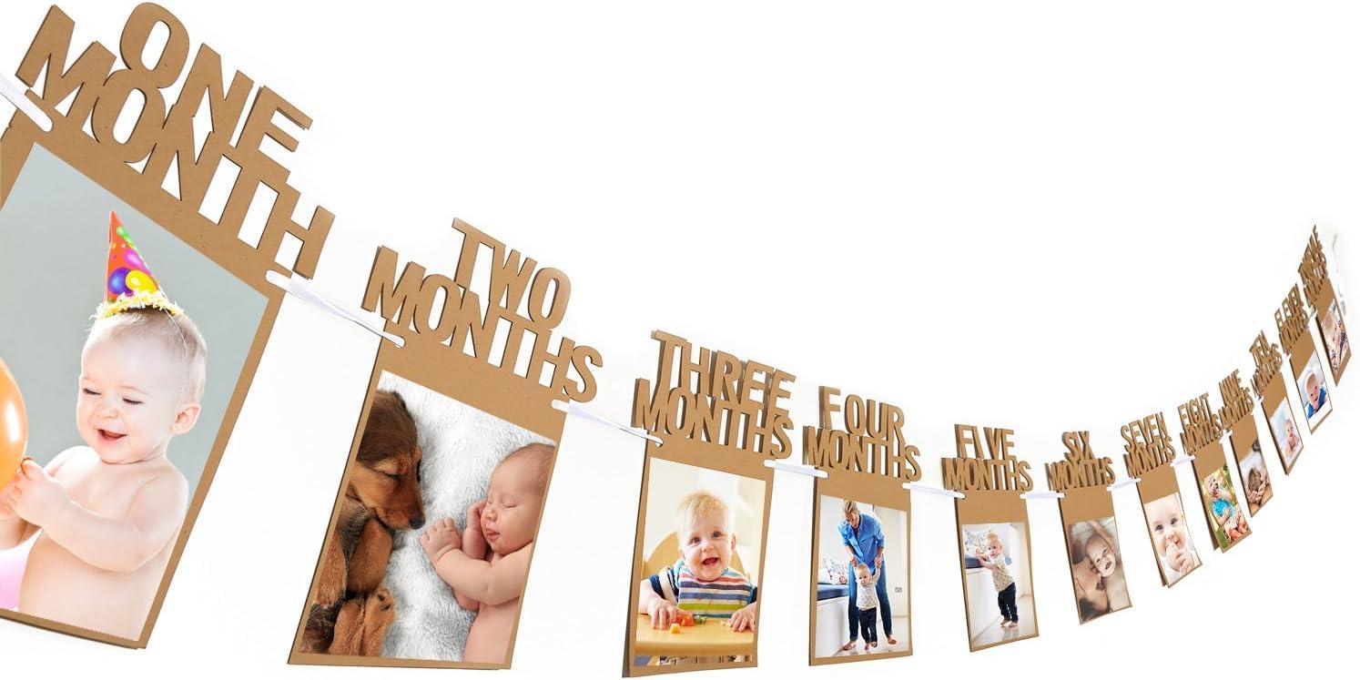 Haoser wooden 1st Birthday Baby Photo Banner for Newborn 12 Month Photo Prop Monthly Milestone First Birthday Party Decoration | New Born 0 to 12 Month Photo Banner | Bday Photo Banner 1st Birthday - Haoser