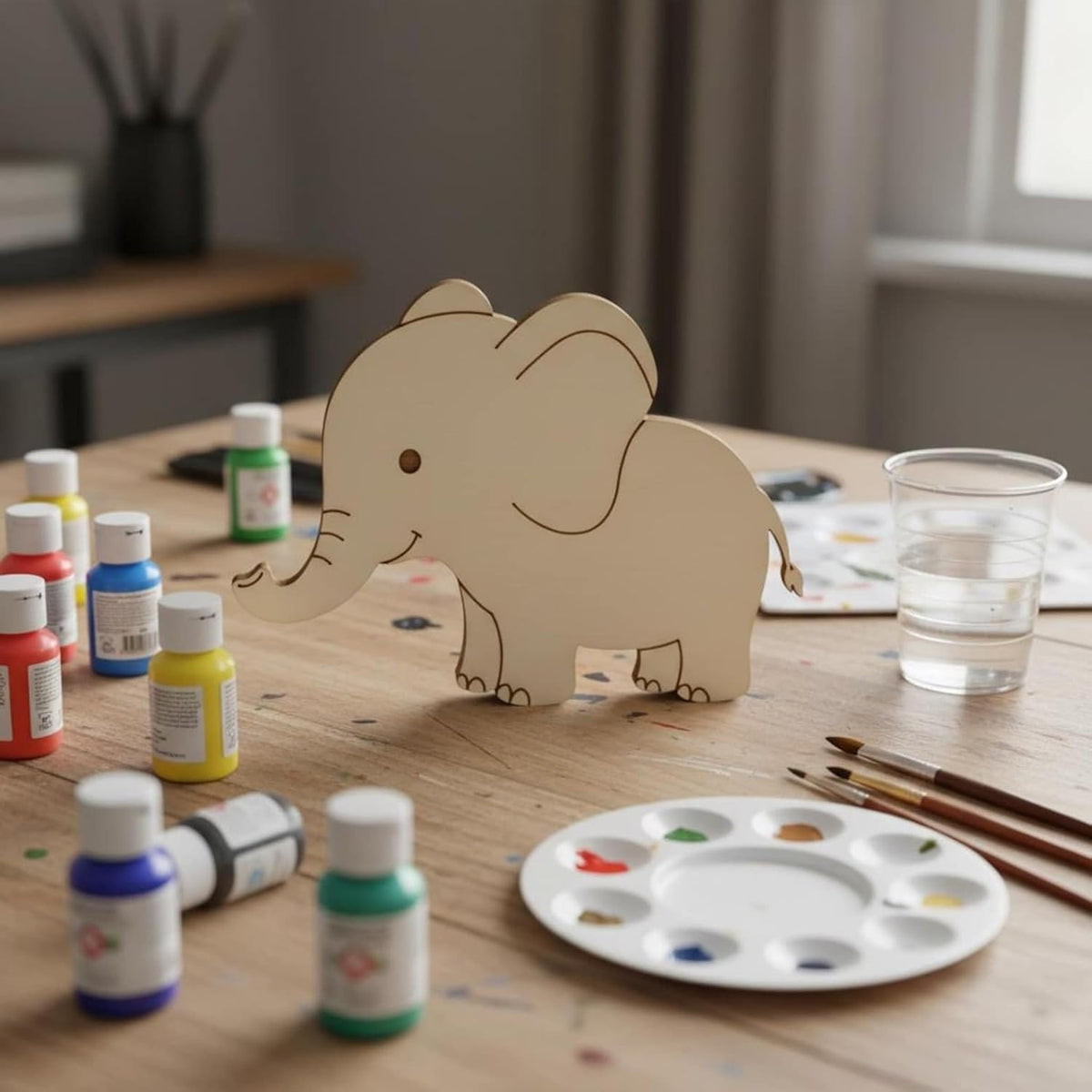 Set of 5 Wooden Elephant Cutouts | 4 Inch Unfinished Wood Animal Shapes | DIY Painting Craft for Kids