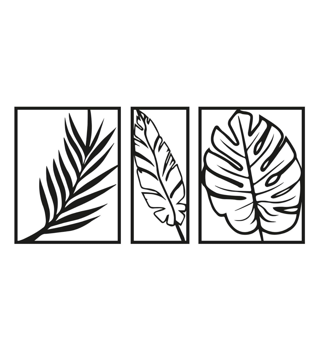3 Pcs Black Leaves Wooden Wall Decor Panels | Modern Botanical Leaf Wall Art for Living Room