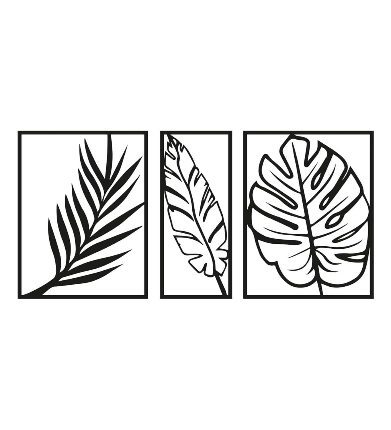 3 Pcs Black Leaves Wooden Wall Decor Panels | Modern Botanical Leaf Wall Art for Living Room