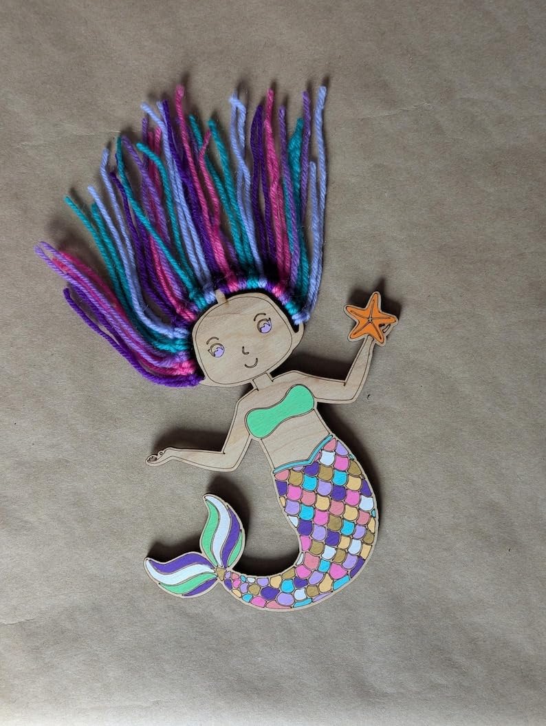 Mermaid DIY Painting Kit for Kids | Pack of 4 Wooden Cutouts 5.5x5.2 Inch