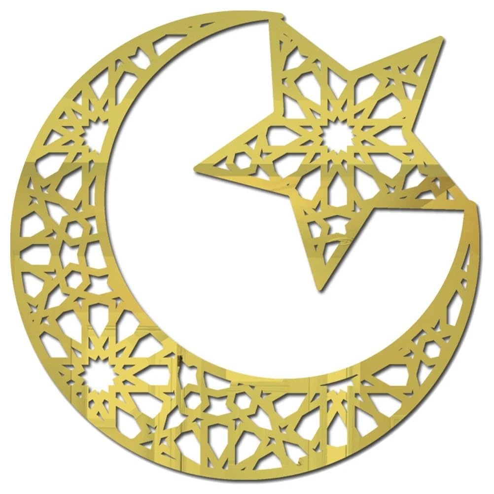 Acrylic Moon & Star Wall Hanging – Islamic Geometric Acrylic Wall Art Ramadan Decoration