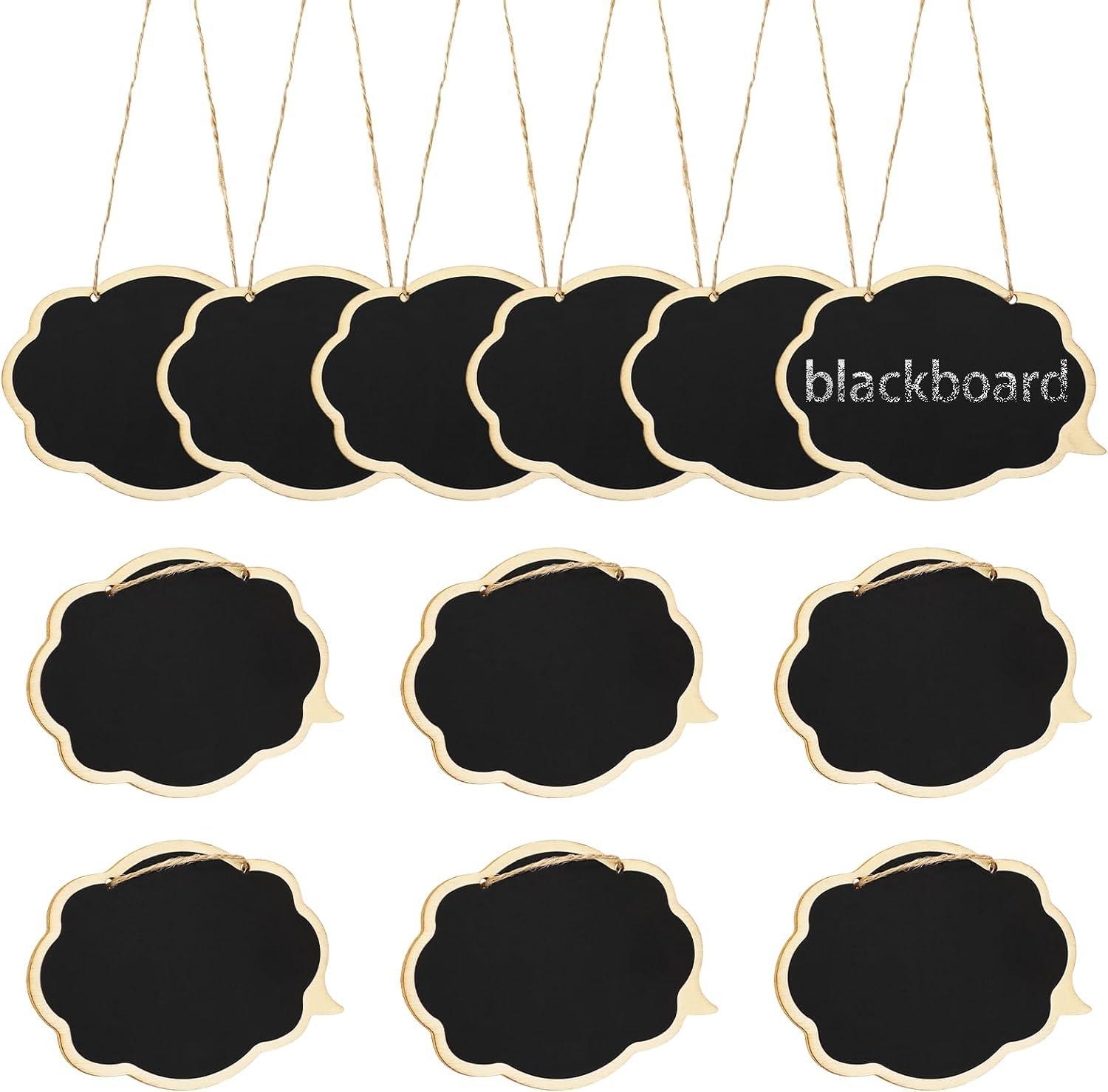 Haoser Chalkboard Tags with Jute Twine, Mini Erasable Chalkboards with Hanging String, Wooden Mini Chalkboard Signs, Hanging Chalkboard Labels, Price Tags, Message Tags - Haoser