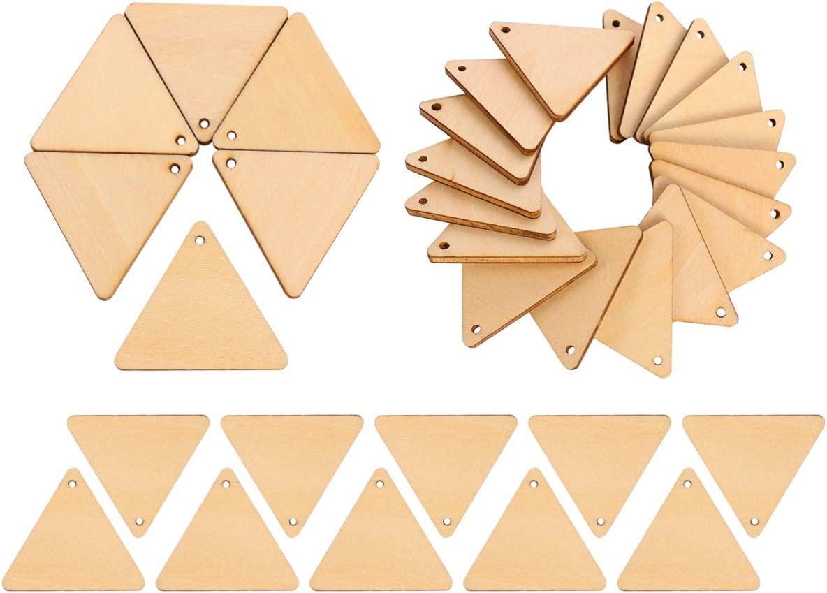 Haoser 20 Pieces 3 Inches Wooden Cutouts for Crafts Triangle Wood Cutout Unfinished Painting Wooden Pieces Slices with Hole Pendant Ornaments - Haoser