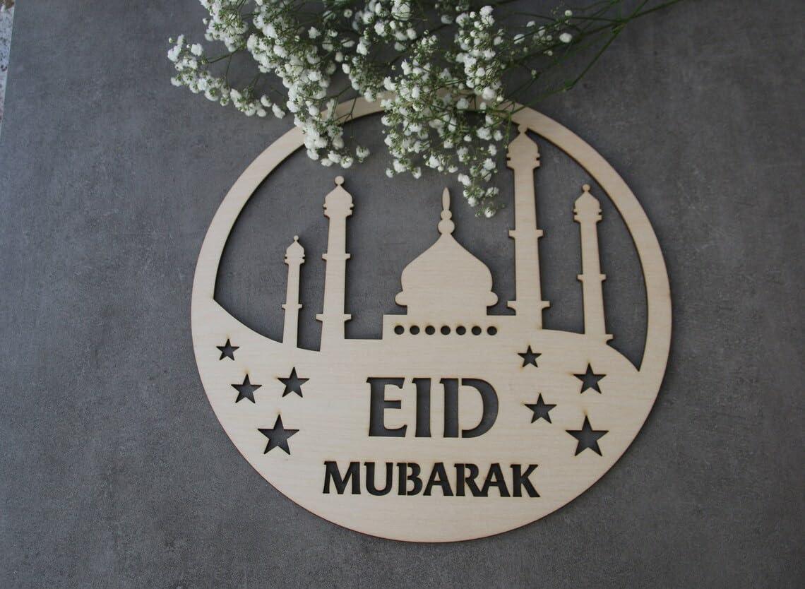 Haoser round mosque ramadan eid decorations moon ornament sign Ramadan Kareem Sign Blessed Ramadan sign Eid Mubarak Islamic gifts Islamic wooden signs - Haoser