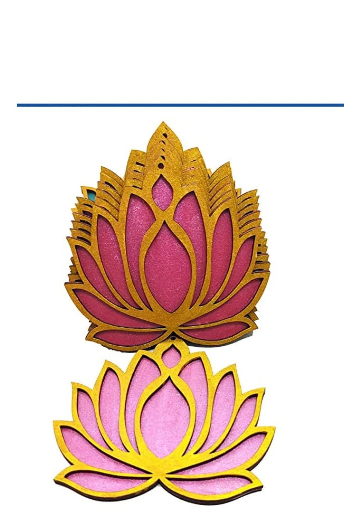 Haoser Pack of 10 Wooden Lotus Cutout for Festival Decorations, Wall Hangings for Temple D?cor, showpieces for Stage D?cor, Pack of 10 (LG 4X 3) All Festival D?cor Lotus Hangings for Home Decoration - Haoser