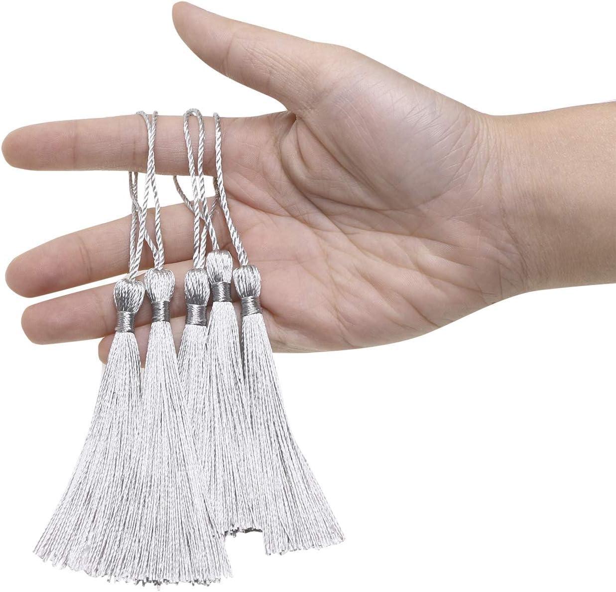 Haoser Silver 50 Psc 13cm/5 Inch Silky Floss Craft Tassels, Handmade Tassel with Loop for Jewelry Making Souvenir, Bookmarks, DIY Craft Accessory - Haoser