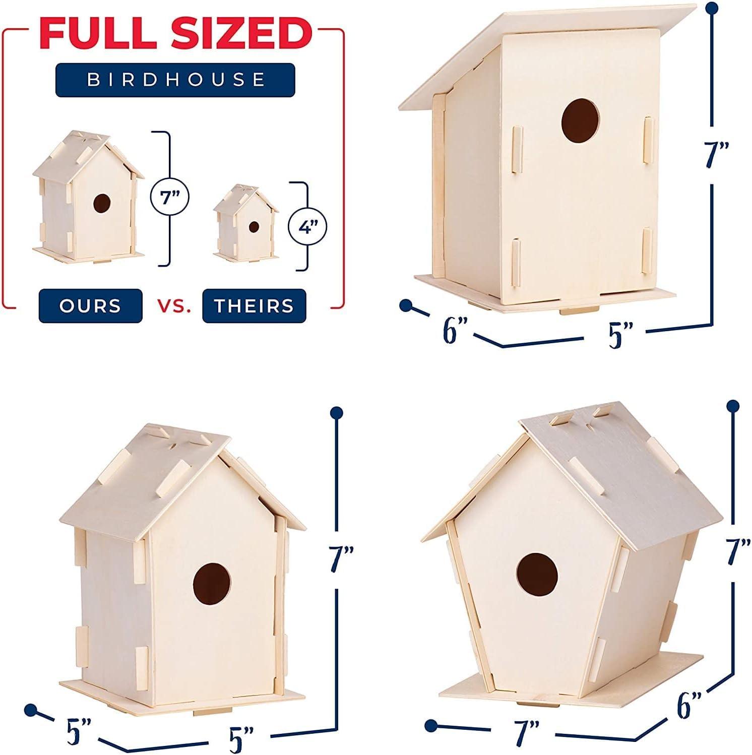 Haoser DIY Wooden Birdhouses - Creative Arts and Crafts Set for Kids and Adults - Unfinished Wood Birdhouse Kits with Paint kit, Brushes- Build Your Own Bird Houses-Pack of 2 - Haoser