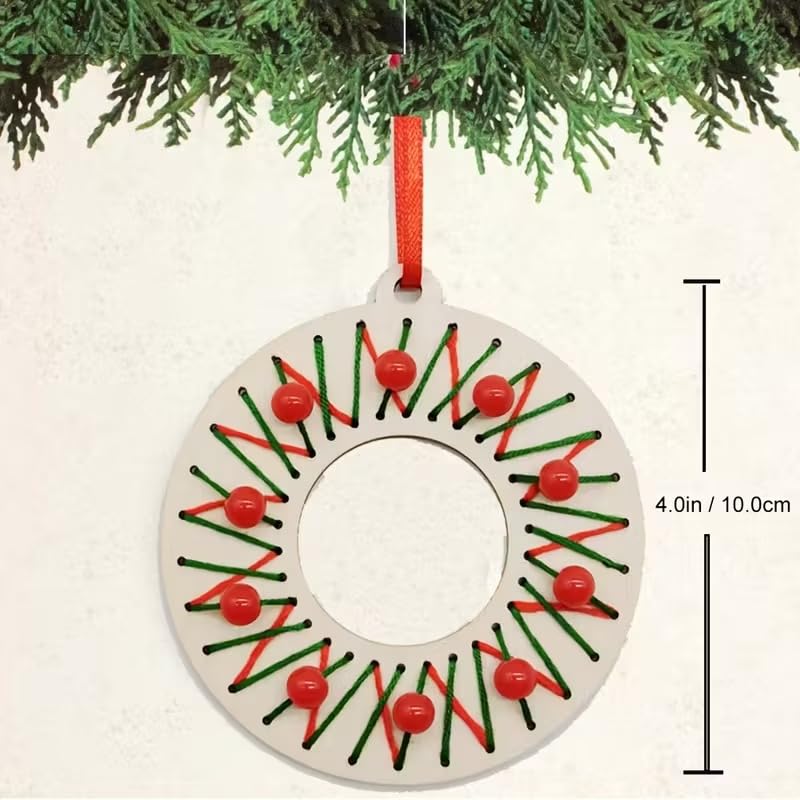 10 Pcs Christmas Wooden Wreath Ornaments Craft Kit – 4 Inch Pine MDF Cutouts for Kids DIY Sewing Crafts