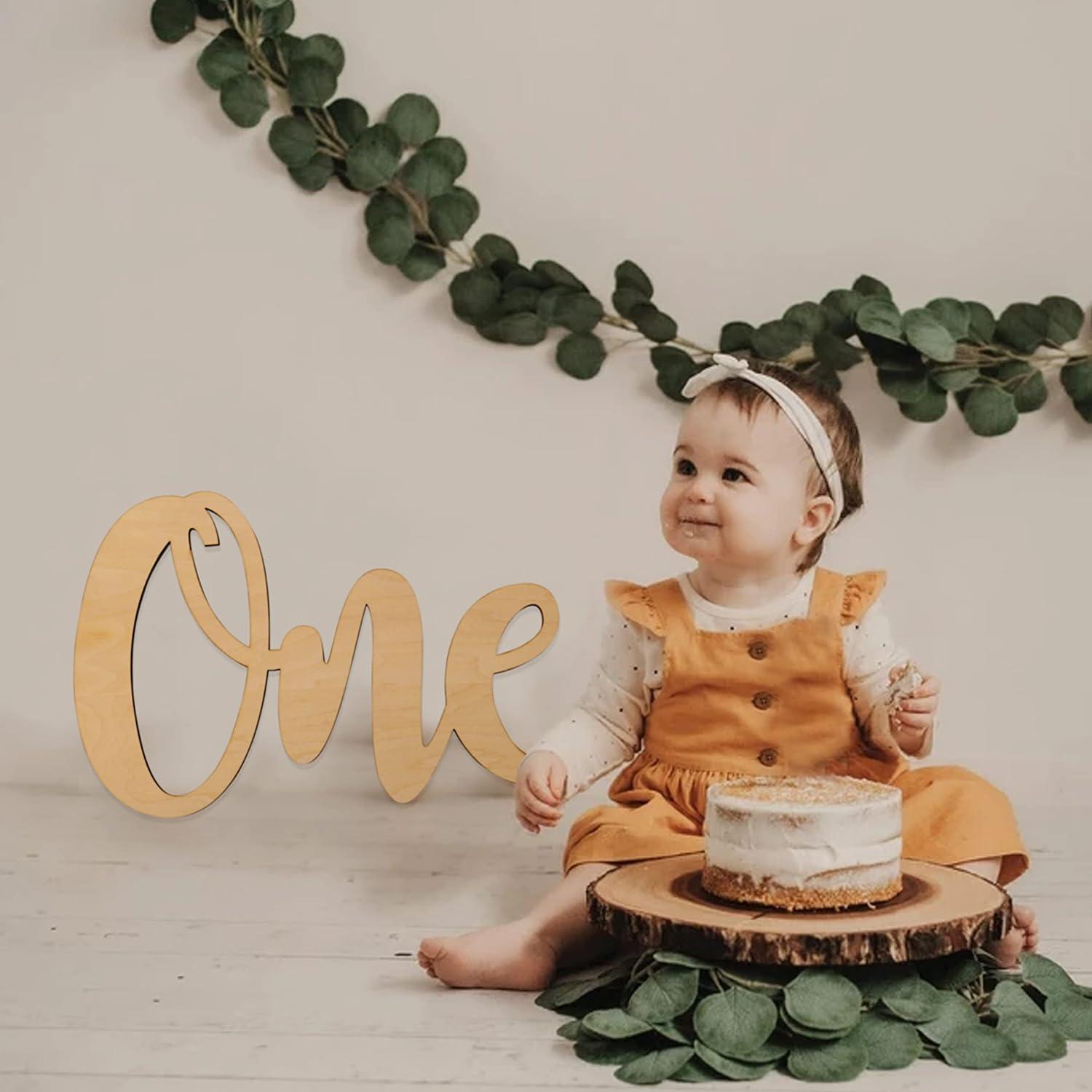 Curious Button Unfinished Wooden One Letter Banner Perfect for First Birthday Photo Shoots, Cake Smashes, Photo Props, Wooden One Letter Cutout for Boys or Girls - Haoser