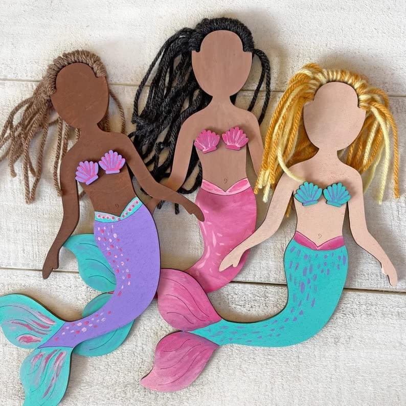 Haoser Mermaid Self-Portrait Craft Kit,Drawing Craft Kit For Kids - Yarn Is Not Included,Mermaid Theme Birthday Gift Kids Craft Kit Theme My Party Pack Of 5, Multicolor - Haoser