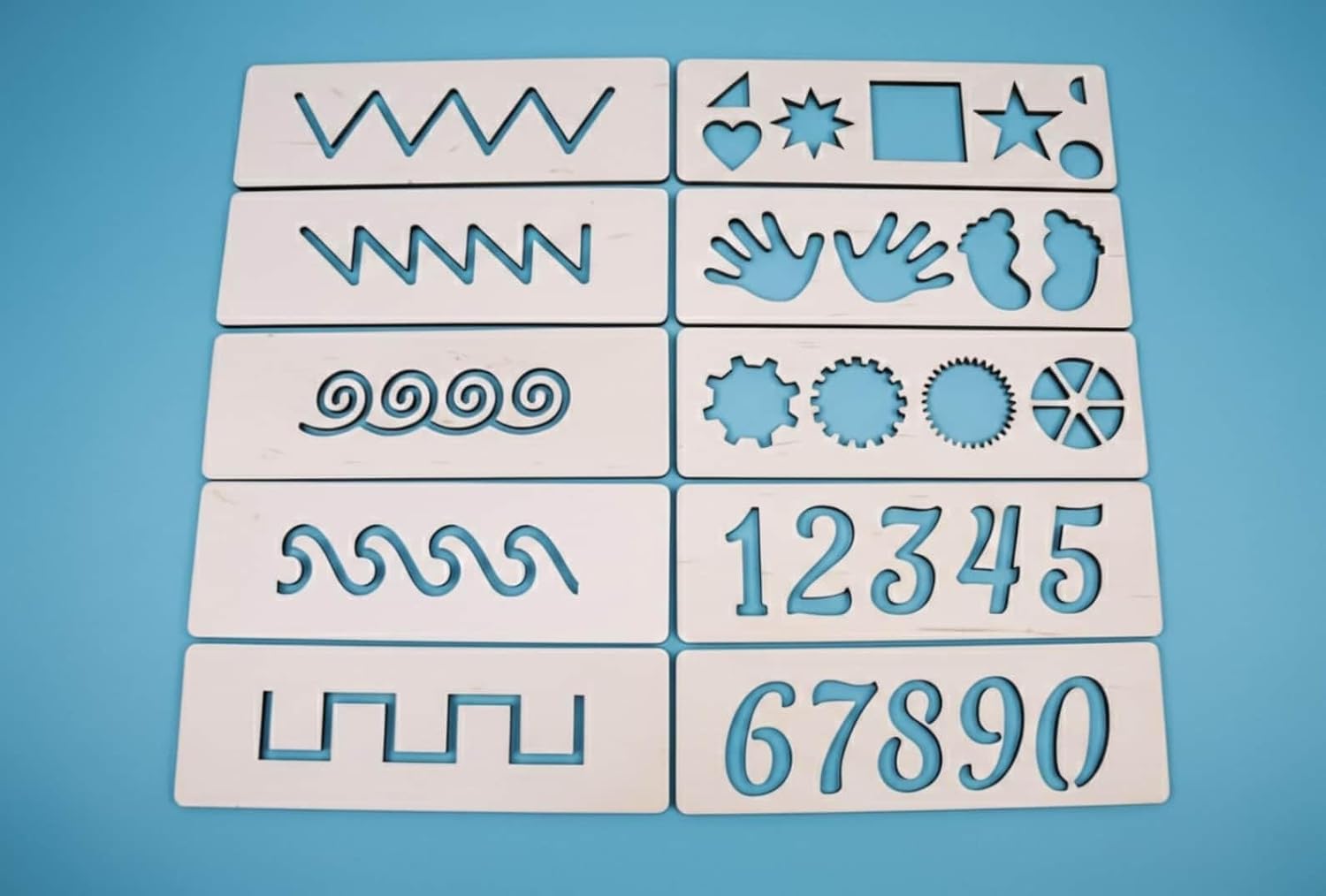 10 Pcs Montessori Pre-Writing Tracing Boards for Kids | 8 x 2 Inch Wooden Stencil Set | Reusable Writing Practice & Fine Motor Skills Educational Toy
