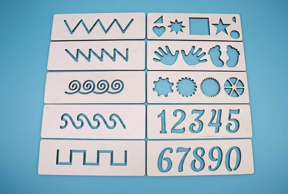 10 Pcs Montessori Pre-Writing Tracing Boards for Kids | 8 x 2 Inch Wooden Stencil Set | Reusable Writing Practice & Fine Motor Skills Educational Toy
