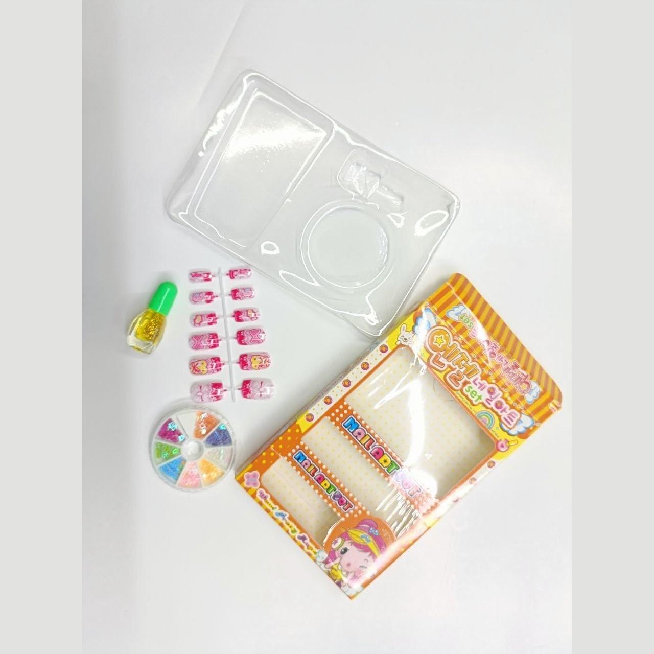 Haoser Nail Art Kit with 12 Artificial Nails and Tools and Glitter Little Girls Nails Box Fancy Nails Best Gift for Baby Girls Home Salon Nails (Pack of 1) - Haoser