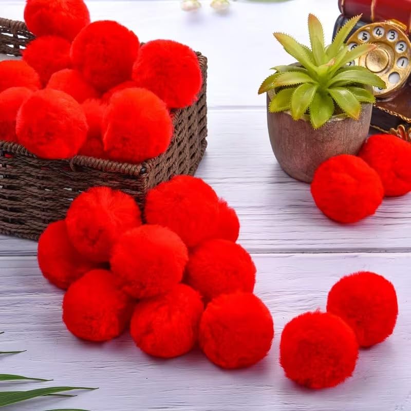 15 Pcs Red Pom Pom Balls (1.97 Inch) – Soft Plush Fabric Balls for Christmas Crafts