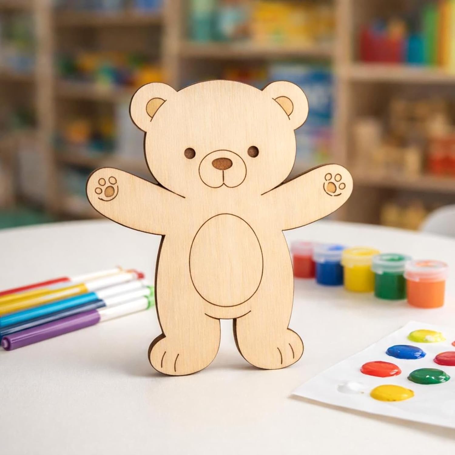 0 Pcs Teddy Bear Wooden Craft Blanks | 4 Inch MDF Teddy Bear Cutouts | DIY Baby Shower Crafts