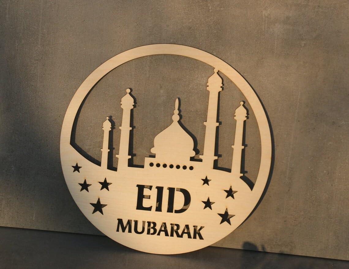 Haoser round mosque ramadan eid decorations moon ornament sign Ramadan Kareem Sign Blessed Ramadan sign Eid Mubarak Islamic gifts Islamic wooden signs - Haoser