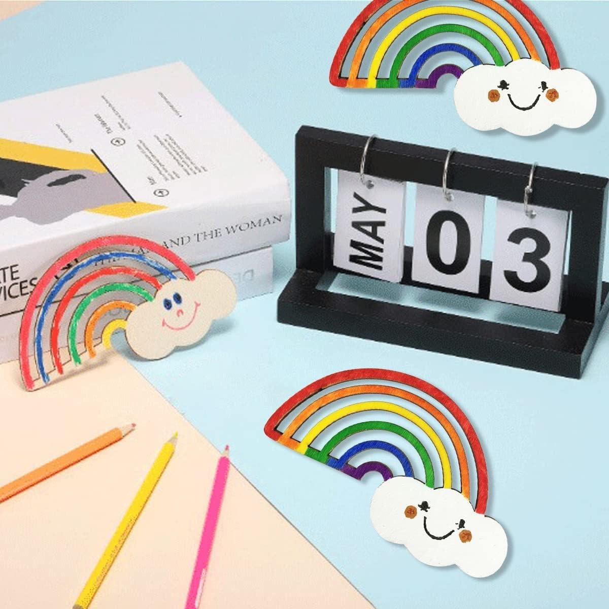 Haoser 24 Pieces Rainbow Wood DIY Crafts Unfinished Wooden Cutouts |Unfinished Wood Cutouts for Crafts, Rainbow Clouds (3.9 x 2.4 in, 24 Pieces) - Haoser