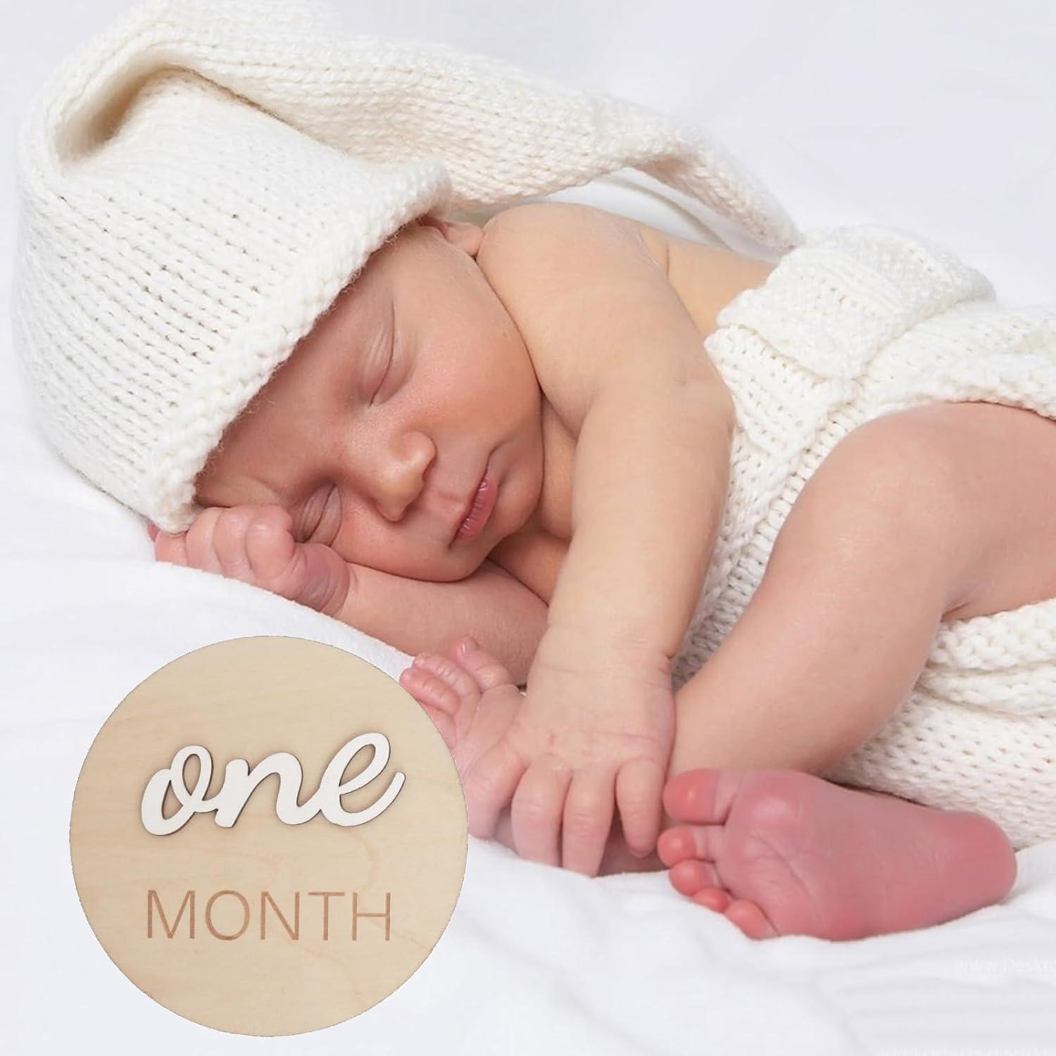Haoser 3D Wooden Monthly Milestone Cards, Baby Monthly Milestone Marker Cards, Newborn Memento Milestone to Document Baby's Growth, Pregnancy Journey Sign -incl Announcement & Hello World Sign.13 pc - Haoser
