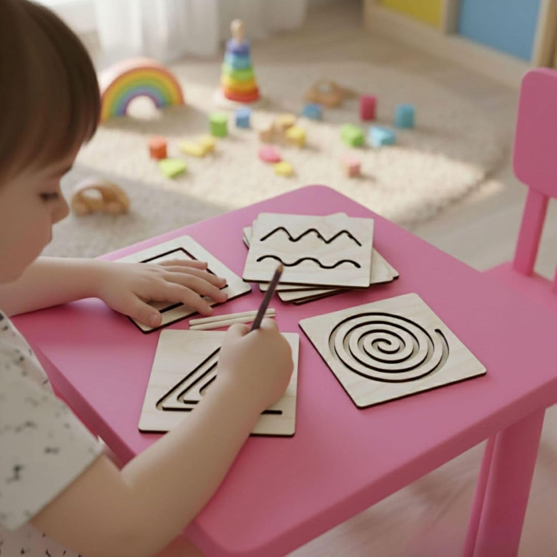 4 Pcs Montessori Wooden Tracing Board Set for Kids | 6 x 6 Inch Pre-Writing Practice Boards