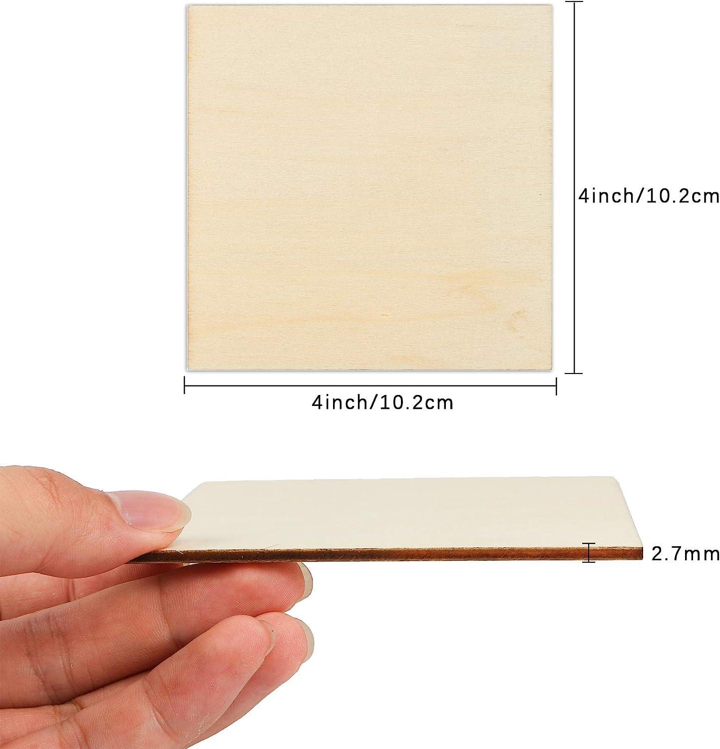 Haoser 50Pcs Unfinished Wood Pieces 4x4 Inch Square Blank Wooden,Wooden Cutouts for Crafts,Squares Cutout Tiles Unfinished Wood Cup Coasters Natural Slices Wooden Square Cutouts for Ornaments. - Haoser