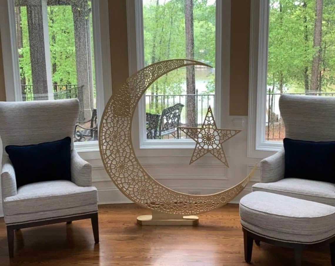 Haoser Eid Decor Ramadan Moon Wooden Sign (12 Inch)