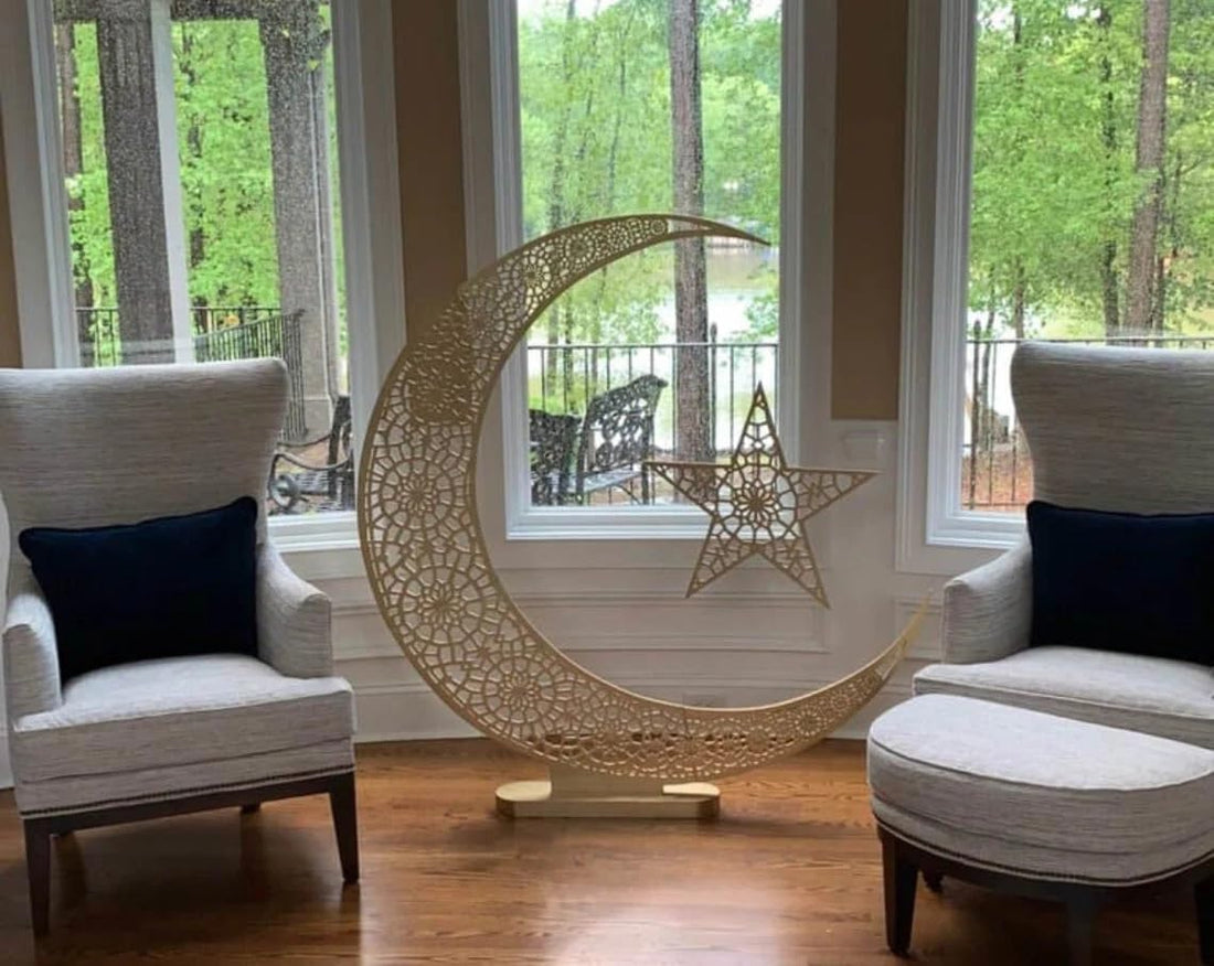 Haoser Eid Decor Ramadan Moon Wooden Sign (12 Inch)