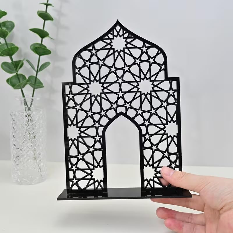 Wooden Islamic Tabletop Decor | Black & White Eid Mubarak Ornament | Ramadan Muharram Islamic Desktop Decoration